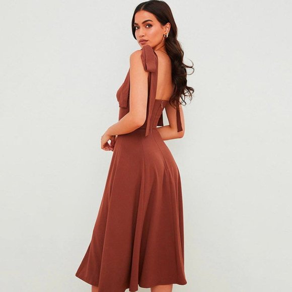 - Red Brown High Quality Dress Mid Slit - Picture 2 of 4